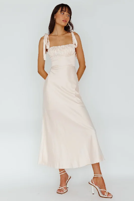 Ruffled Women Dress with Multiple Layers for a Playful and Girly StylePennelope Tied Shoulder Maxi Dress Ivory