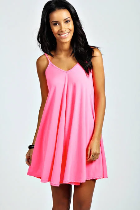 Pleated Women Dress with a Timeless and Elegant TexturePink Strappy Swing Dress