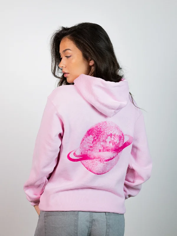 Women's hoodie with a detachable hood for customizable stylingPLANET DISCO HOODIE (rygprint) - LYSERØD Women's hoodie with a detachable hood for customizable stylingPLANET DISCO HOODIE (rygprint) - LYSERØD
