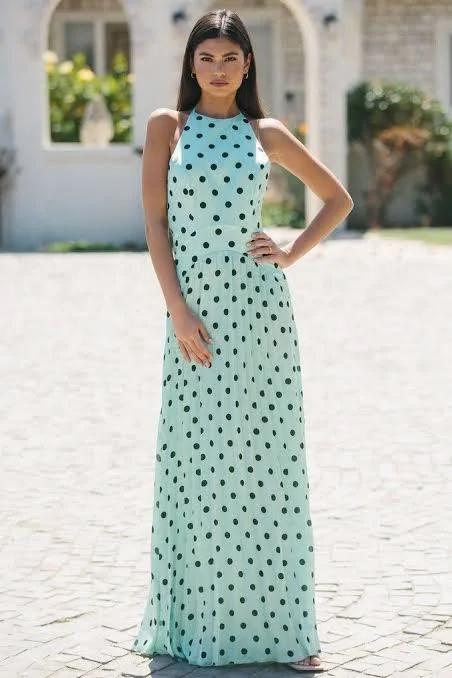 Polka Dot Halterneck Maxi Dress Mint