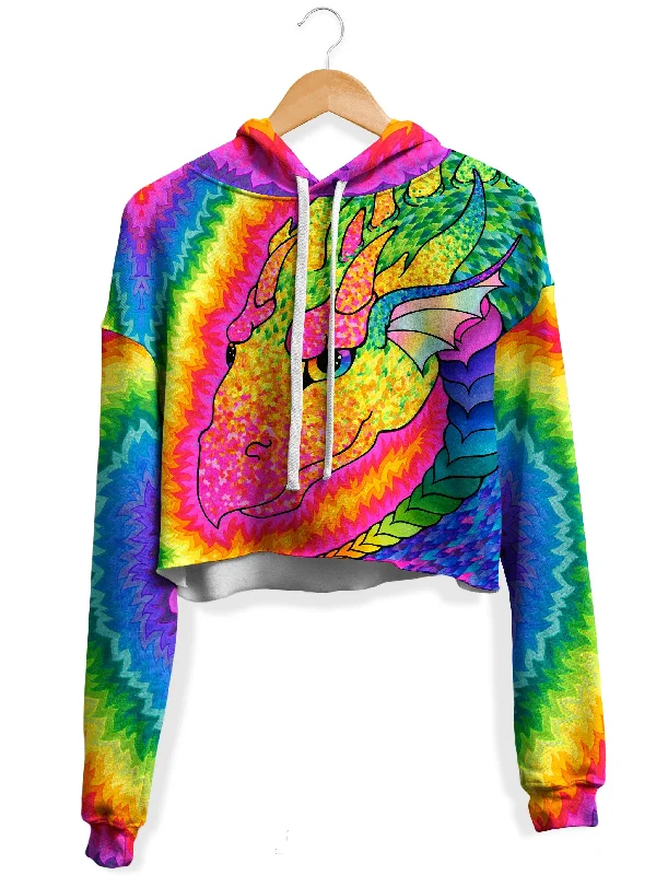 Women's hoodie with a detachable hood for customizable stylingRainbow Dragon Fleece Crop Hoodie Women's hoodie with a detachable hood for customizable stylingRainbow Dragon Fleece Crop Hoodie