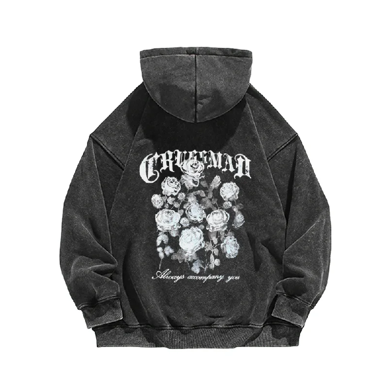 Women's tie - dye hoodie in bright colors for a retro and eye - catching styleRetro rose letters Washed Hoodie Women's tie - dye hoodie in bright colors for a retro and eye - catching styleRetro rose letters Washed Hoodie