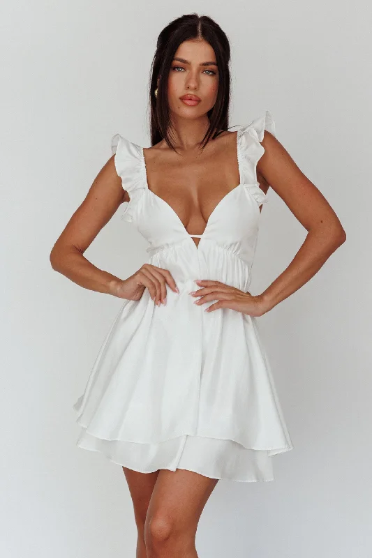 Mermaid - Style Women Dress with a Fitted Silhouette for Special OccasionsSiren Song Frill Strap Mini Dress White Mermaid - Style Women Dress with a Fitted Silhouette for Special OccasionsSiren Song Frill Strap Mini Dress White