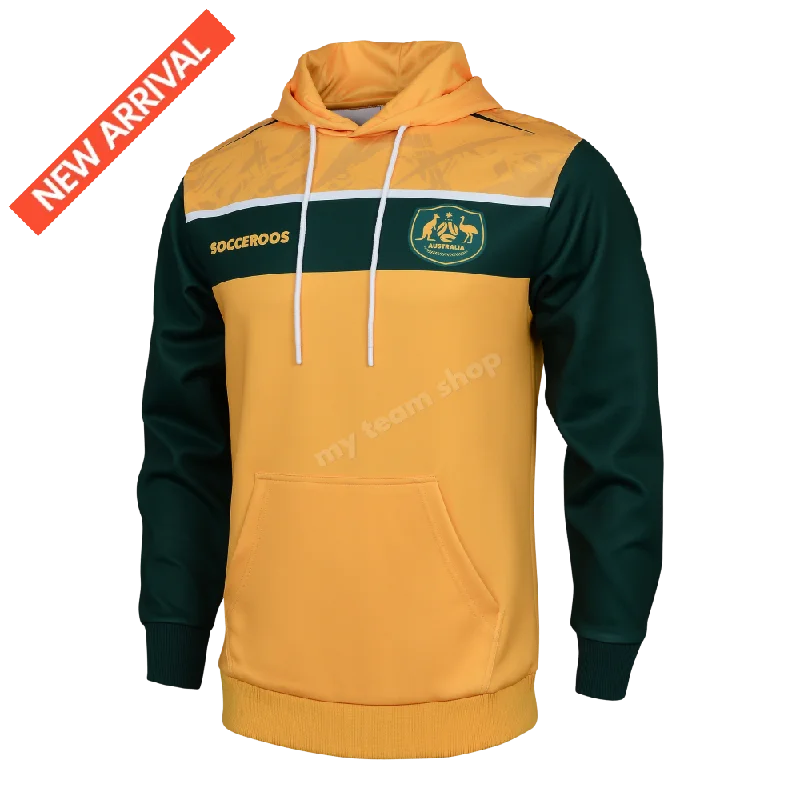 Women's cropped sweatshirt with a slogan graphic for a fun and expressive lookSOCCEROOS SUPPORTER HOODIE Women's cropped sweatshirt with a slogan graphic for a fun and expressive lookSOCCEROOS SUPPORTER HOODIE