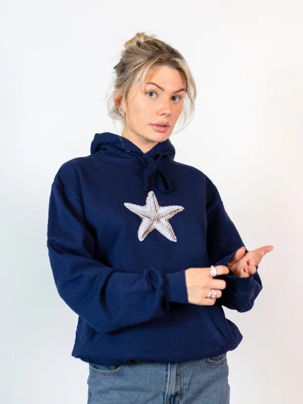 Women's oversized cropped hoodie with drawstrings for a trendy lookSTARFISH HOODIE - NAVY Women's oversized cropped hoodie with drawstrings for a trendy lookSTARFISH HOODIE - NAVY