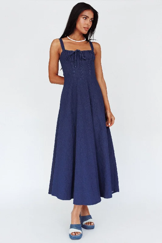 Ball Gown Women Dress with a Full Skirt for a Princess - like LookSweet Pea Tied Bust Maxi Dress Indigo Ball Gown Women Dress with a Full Skirt for a Princess - like LookSweet Pea Tied Bust Maxi Dress Indigo