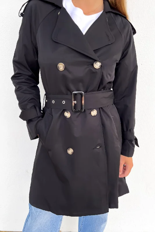 Women's faux fur - trimmed denim jackets for a trendy and cozy styleTahlee Trench Black Women's faux fur - trimmed denim jackets for a trendy and cozy styleTahlee Trench Black