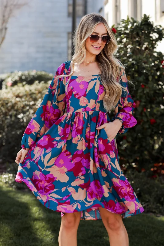 Plus Size Women Dress with a Flattering A - Line Cut for Comfort and StyleFINAL SALE - Thriving Blossom Teal Floral Midi Dress Plus Size Women Dress with a Flattering A - Line Cut for Comfort and StyleFINAL SALE - Thriving Blossom Teal Floral Midi Dress