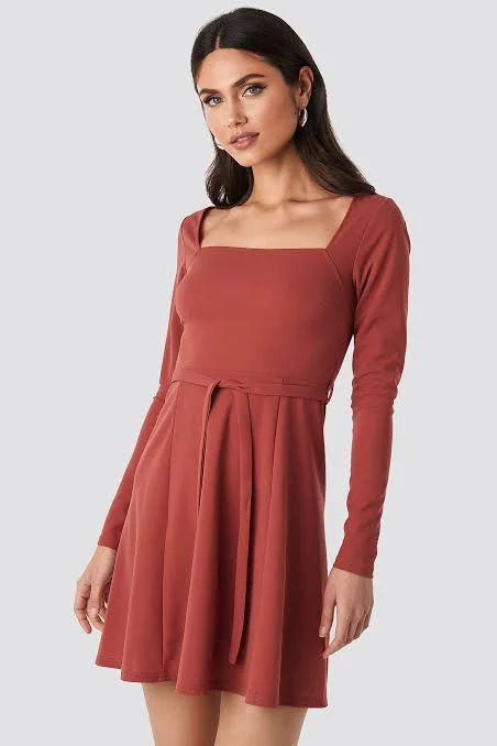 Shift Women Dress with a Simple and Classic Design for Everyday WearTied Waist Square Neck Mini Dress Shift Women Dress with a Simple and Classic Design for Everyday WearTied Waist Square Neck Mini Dress