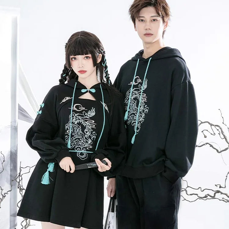 Women's tie - front hoodie in a lightweight fabric for summer layeringChic Vintage Deer Embroidery Loose Sweatshirt with Coordinating Hoodie Dress Women's tie - front hoodie in a lightweight fabric for summer layeringChic Vintage Deer Embroidery Loose Sweatshirt with Coordinating Hoodie Dress
