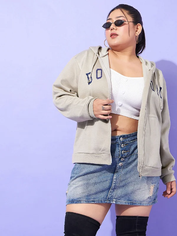 Women's denim jackets with distressed details for a casual and edgy lookWomen Grey BOSTON Printed Fleece Zipper Jacket Women's denim jackets with distressed details for a casual and edgy lookWomen Grey BOSTON Printed Fleece Zipper Jacket