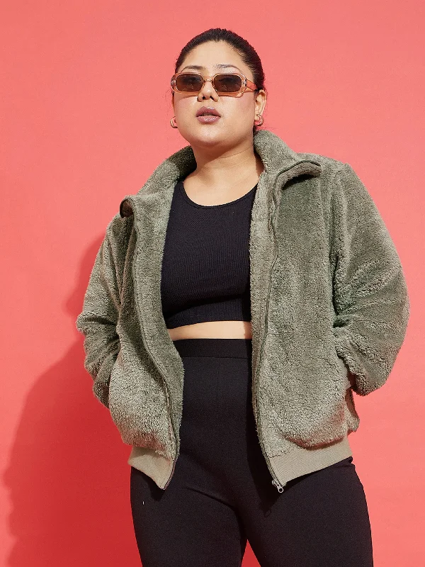 Women's bomber jackets with floral embroidery for a feminine and unique designWomen Grey Fur Metal Zipper Jacket Women's bomber jackets with floral embroidery for a feminine and unique designWomen Grey Fur Metal Zipper Jacket
