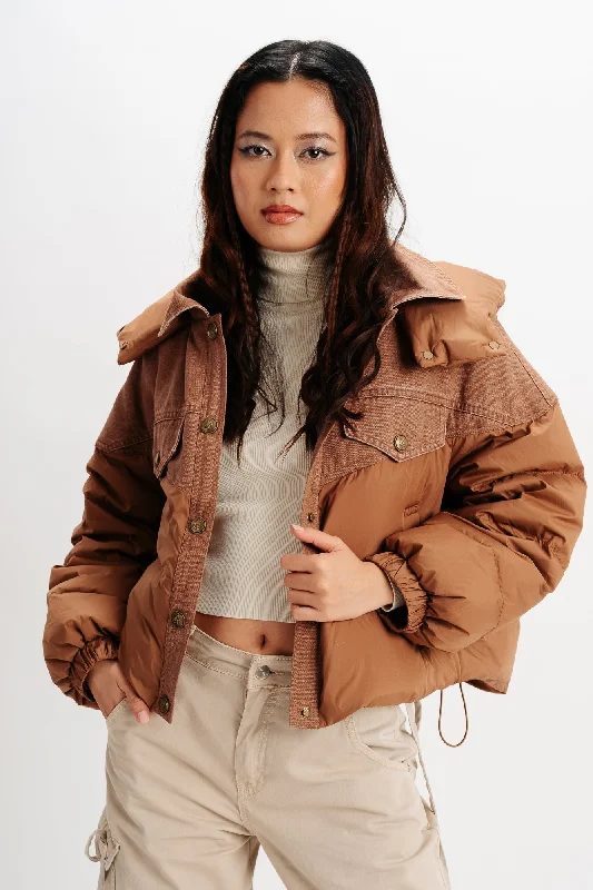 Women's faux fur - trimmed denim jackets for a trendy and cozy styleBrown Bomber Jacket Women's faux fur - trimmed denim jackets for a trendy and cozy styleBrown Bomber Jacket