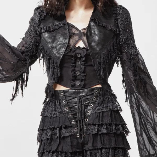 Women's bomber jackets with floral embroidery for a feminine and unique designWomen's Gothic Flared Sleeved Distressed Faux Leather Jacket Black Women's bomber jackets with floral embroidery for a feminine and unique designWomen's Gothic Flared Sleeved Distressed Faux Leather Jacket Black