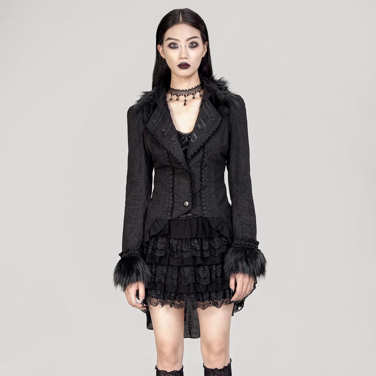 Women's shearling - lined suede jackets for ultimate warmth and luxuryWomen's Gothic Ruffled Lace Splice Swallow-tailed Coat Women's shearling - lined suede jackets for ultimate warmth and luxuryWomen's Gothic Ruffled Lace Splice Swallow-tailed Coat
