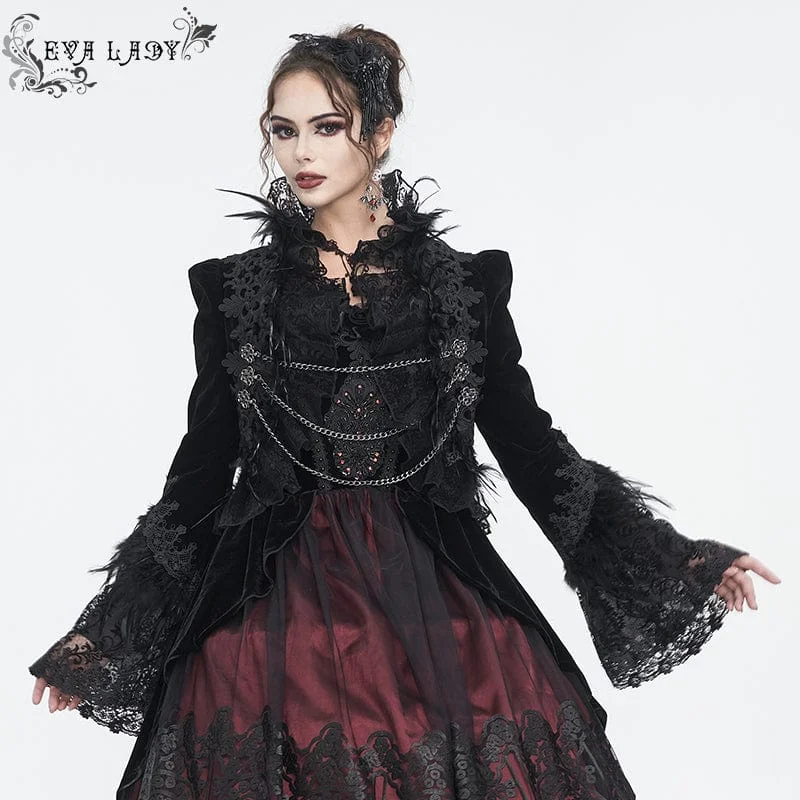 Women's shearling - lined suede jackets for ultimate warmth and luxuryWomen's Gothic Stand Collar Floral Embroidered Feather Jacket Women's shearling - lined suede jackets for ultimate warmth and luxuryWomen's Gothic Stand Collar Floral Embroidered Feather Jacket