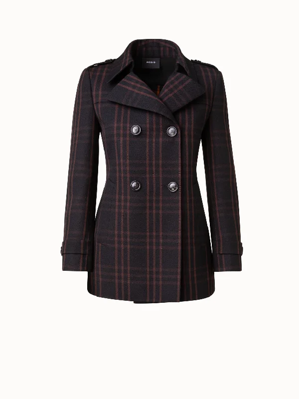 Women's bomber jackets with floral embroidery for a feminine and unique designWool Double-Weave Peacoat with Window Pane Check Women's bomber jackets with floral embroidery for a feminine and unique designWool Double-Weave Peacoat with Window Pane Check