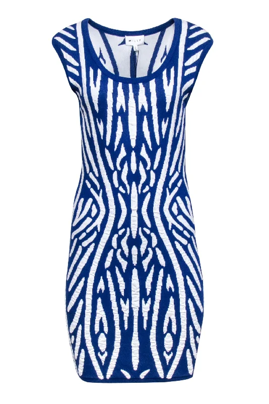 Empire Waist Women Dress to Accentuate the Bust and Conceal the Waist Empire Waist Women Dress to Accentuate the Bust and Conceal the Waist Milly - Blue & White Print Knit Jacquard Dress Sz M