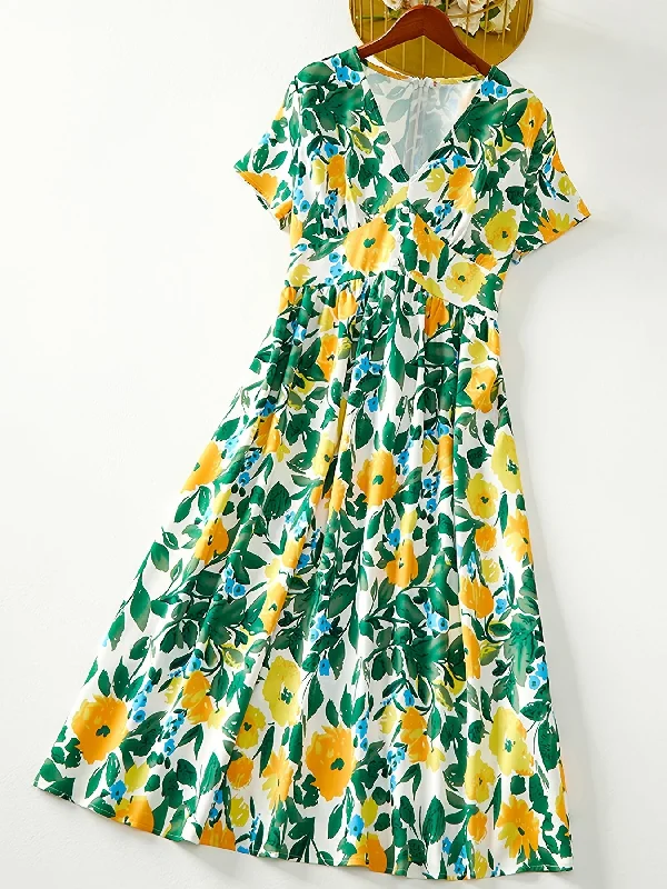 Shift Women Dress with a Simple and Classic Design for Everyday Wear Shift Women Dress with a Simple and Classic Design for Everyday Wear Sixsr Floral Print V Neck Dress, Casual Short Sleeve Pleated Summer Dress, Women's Clothing