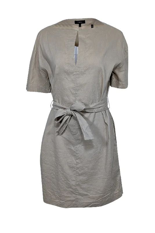Empire Waist Women Dress to Accentuate the Bust and Conceal the Waist Empire Waist Women Dress to Accentuate the Bust and Conceal the Waist Theory - Beige Linen Blend Belted Shift Dress Sz 4 Empire Waist Women Dress to Accentuate the Bust and Conceal the Waist Empire Waist Women Dress to Accentuate the Bust and Conceal the Waist Theory - Beige Linen Blend Belted Shift Dress Sz 4