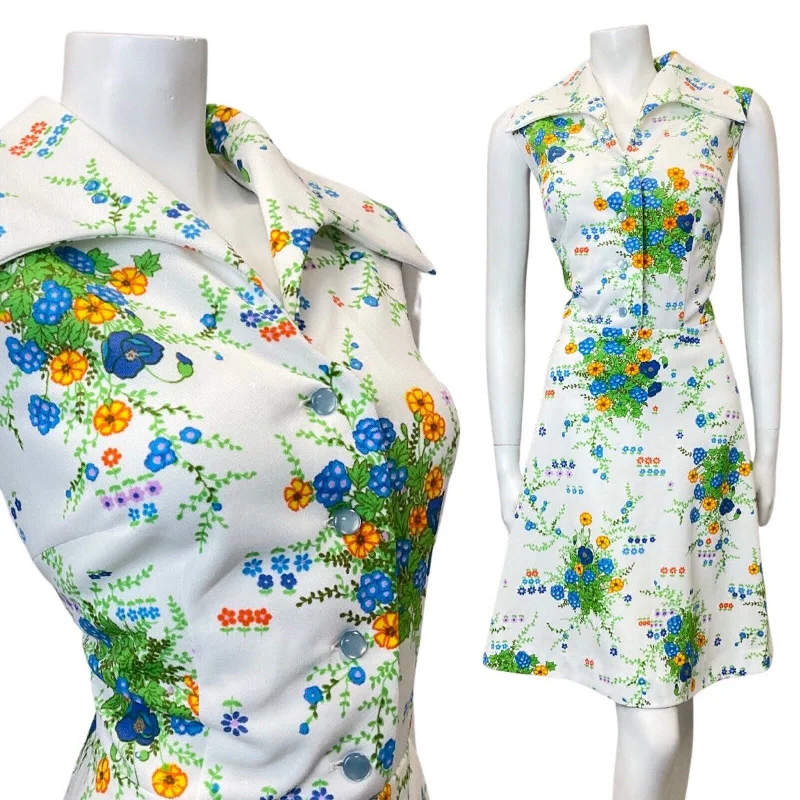 Ball Gown Women Dress with a Full Skirt for a Princess - like Look Ball Gown Women Dress with a Full Skirt for a Princess - like Look VINTAGE 60s 70s WHITE GREEN BLUE FLORAL BOUQUET SLEEVELESS SWING DRESS 16 18