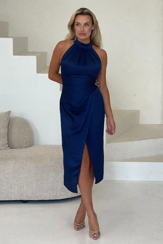 Alessia Navy Halternect Midi Dress