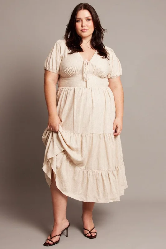 Midi dresses with denim fabric for a casual yet stylish day outBeige Midi Dress Short Sleeve Linen Blend Midi dresses with denim fabric for a casual yet stylish day outBeige Midi Dress Short Sleeve Linen Blend
