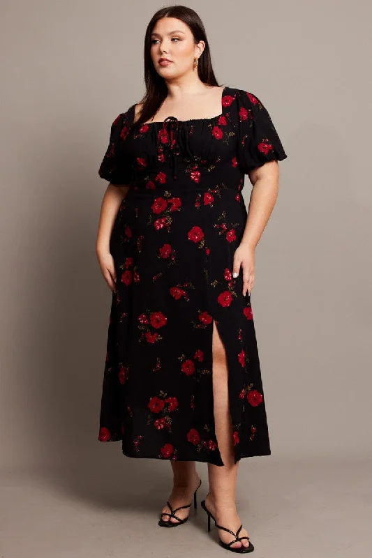 Midi dresses with empire waists for a flattering maternity optionBlack Ditsy Midi Dress Short Sleeve Ruched Bust Midi dresses with empire waists for a flattering maternity optionBlack Ditsy Midi Dress Short Sleeve Ruched Bust
