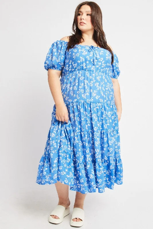 Midi dresses with empire waists for a flattering maternity optionBlue Ditsy Midi Dress Short Sleeve Tiered Midi dresses with empire waists for a flattering maternity optionBlue Ditsy Midi Dress Short Sleeve Tiered