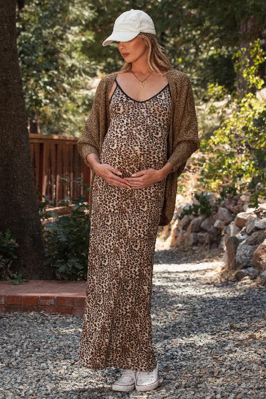 Midi dresses with bow accents for a sweet and charming lookBrown Animal Print Fitted Maternity Maxi Dress Midi dresses with bow accents for a sweet and charming lookBrown Animal Print Fitted Maternity Maxi Dress