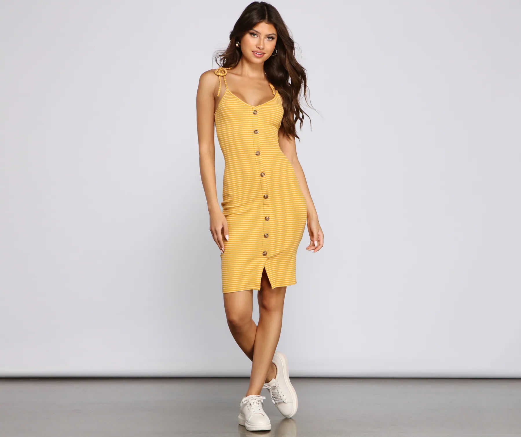 Midi dresses with ruffled bodices for a more pronounced feminine lookButtoned In Sassy Stripes Midi Dress Midi dresses with ruffled bodices for a more pronounced feminine lookButtoned In Sassy Stripes Midi Dress