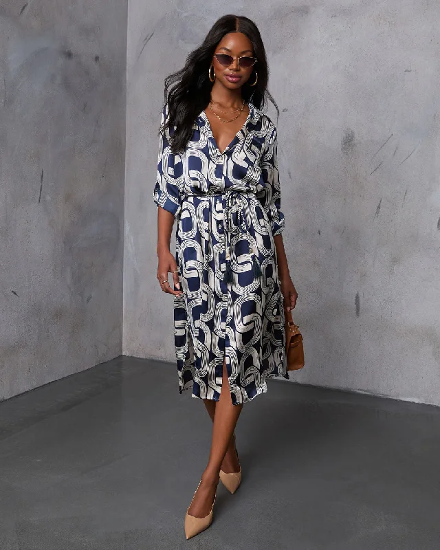 Midi dresses with printed lining for a hidden and stylish detailChantel Waist Tie Printed Midi Dress