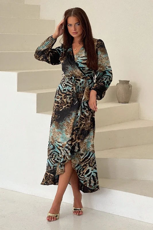 Erin Frill Hem Animal Print Midi Dress