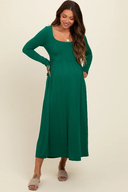 Midi dresses with denim fabric for a casual yet stylish day outForest Green Square Neck Long Sleeve Maternity Midi Dress Midi dresses with denim fabric for a casual yet stylish day outForest Green Square Neck Long Sleeve Maternity Midi Dress
