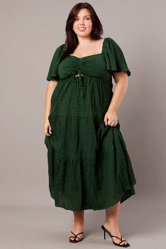 Midi dresses with button - front designs for a classic touchGreen Midi Dress Short Sleeve Textured Midi dresses with button - front designs for a classic touchGreen Midi Dress Short Sleeve Textured