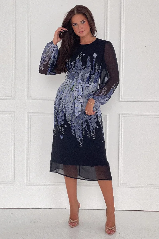 Midi dresses with fringe details for a fun and energetic styleHarlow Purple Floral Belted Long Sleeve Midi Dress Midi dresses with fringe details for a fun and energetic styleHarlow Purple Floral Belted Long Sleeve Midi Dress