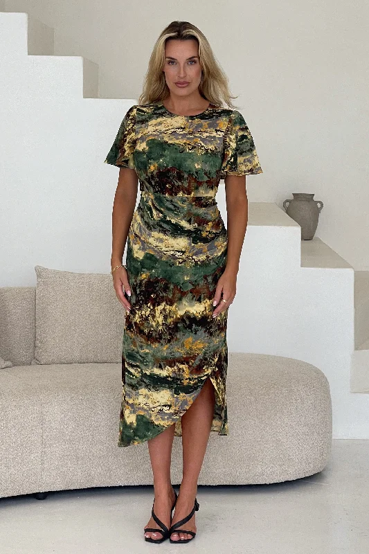 Midi dresses with satin - finish fabrics for a luxurious feelLucia Wrap Skirt Green Marble Print Midi Dress Midi dresses with satin - finish fabrics for a luxurious feelLucia Wrap Skirt Green Marble Print Midi Dress