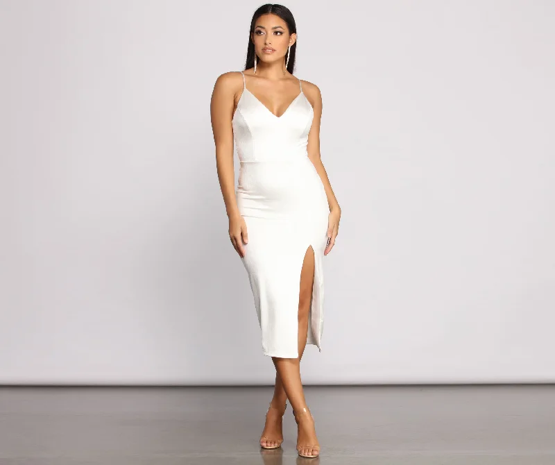 Midi dresses with puff sleeves for a vintage - inspired lookMila Formal High Slit Midi Dress Midi dresses with puff sleeves for a vintage - inspired lookMila Formal High Slit Midi Dress