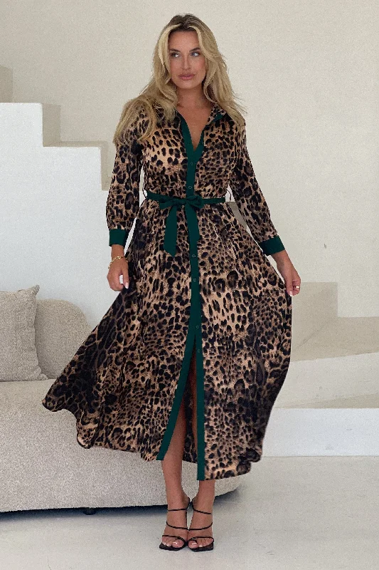 Plaid midi dresses for a fall - themed family gatheringAngela Leopard Print Green Shirt Maxi Dress Plaid midi dresses for a fall - themed family gatheringAngela Leopard Print Green Shirt Maxi Dress