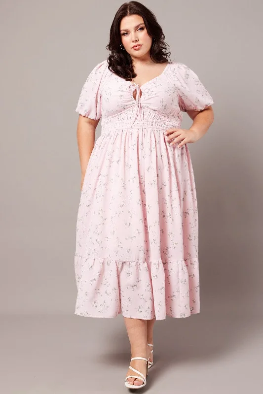 Midi dresses with denim fabric for a casual yet stylish day outPink Ditsy Midi Dress Short Sleeve Ruched Bust Midi dresses with denim fabric for a casual yet stylish day outPink Ditsy Midi Dress Short Sleeve Ruched Bust