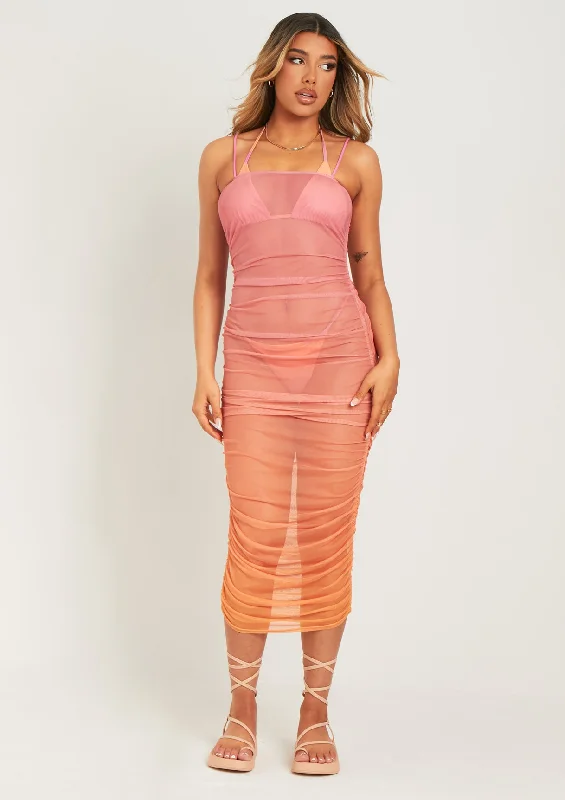 Midi dresses with cold - shoulder cutouts for a trendy styleSharon Pink Ombre Print Mesh Midaxi Dress Midi dresses with cold - shoulder cutouts for a trendy styleSharon Pink Ombre Print Mesh Midaxi Dress