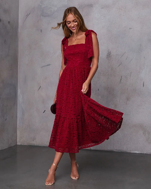 Midi dresses with tassel accents for a bohemian and free - spirited styleSway Together Tiered Lace Midi Dress Midi dresses with tassel accents for a bohemian and free - spirited styleSway Together Tiered Lace Midi Dress
