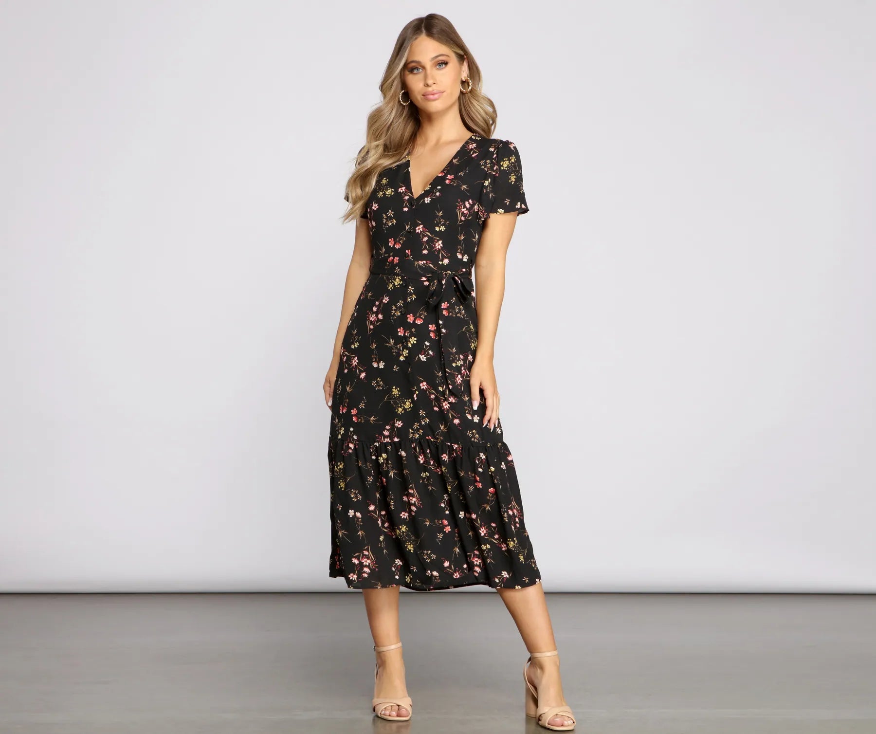 Sweet And Chic Ditsy Floral Midi Dress