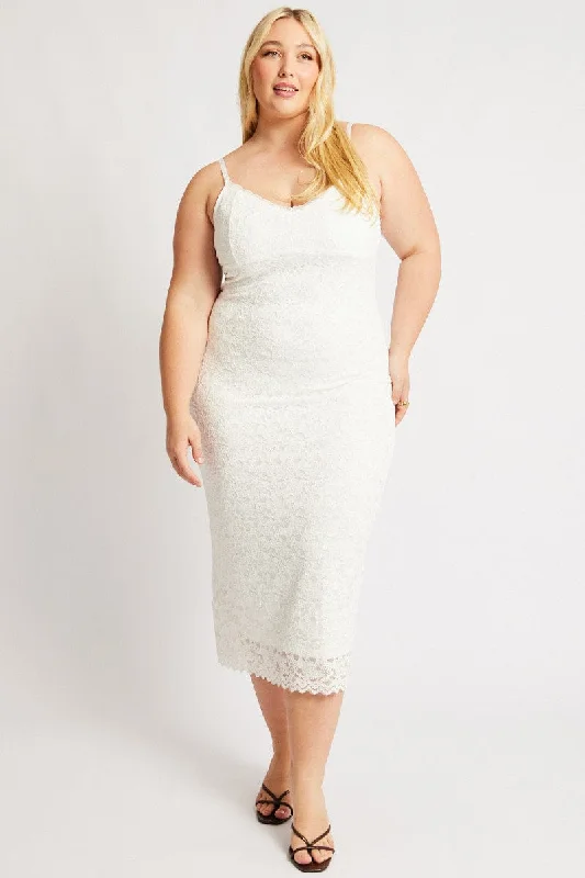 White Lace Bodycon Midi Dress