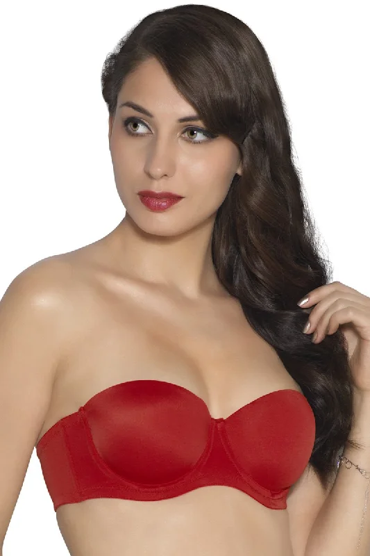 Strapless Padded Wired Multiway Tube Bra - Festive Red