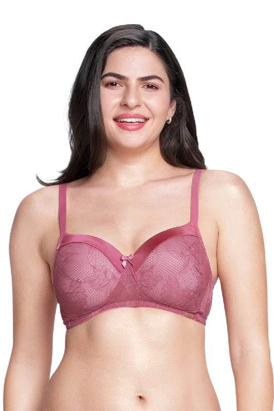 Satin Touch Padded Non-Wired Lace Bra - Malaga