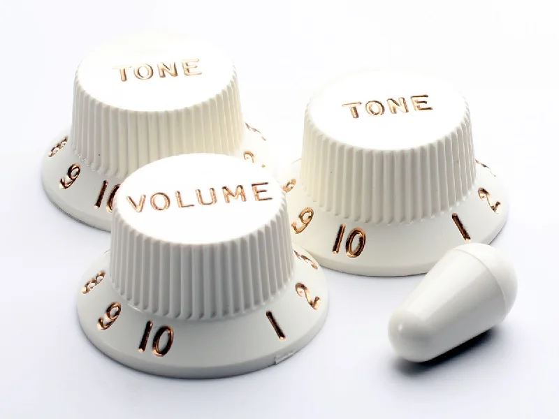 Shapers with a side - closure mechanism for a snug fitFender Knob Set, Stratocaster, Parchment Shapers with a side - closure mechanism for a snug fitFender Knob Set, Stratocaster, Parchment