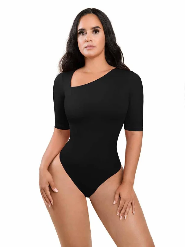 Shapers with a front - closure design for added support​Seamless Body Suit w/ Tilted V-neckline