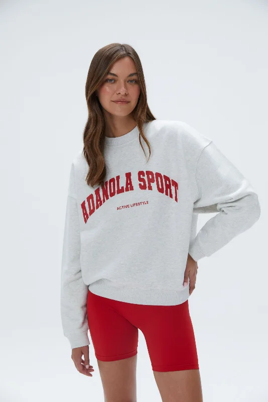 Adanola Sport Relaxed Sweatshirt - Light Grey Melange/Classic Red