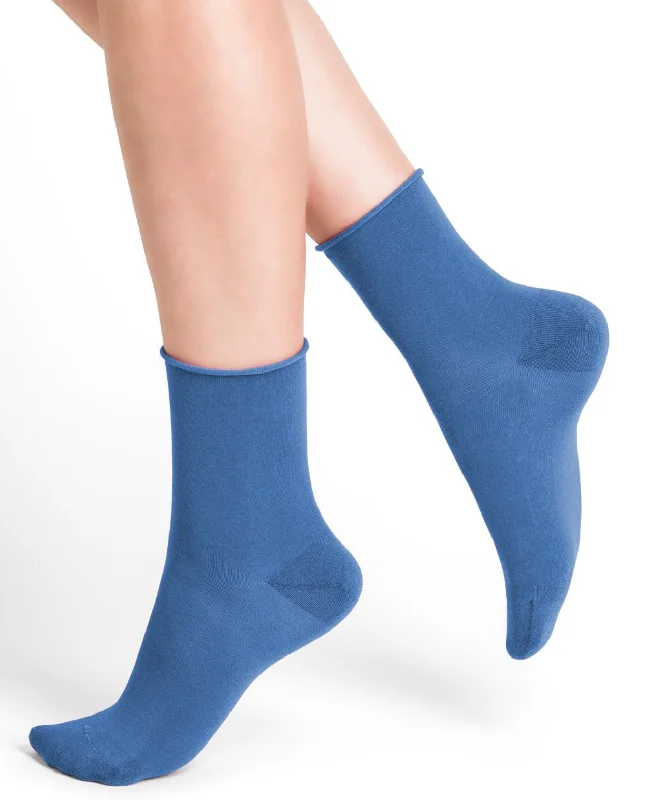 SOCKS - BLEUFORÊT COTTON ANKLE ROLL TOP - AZURE